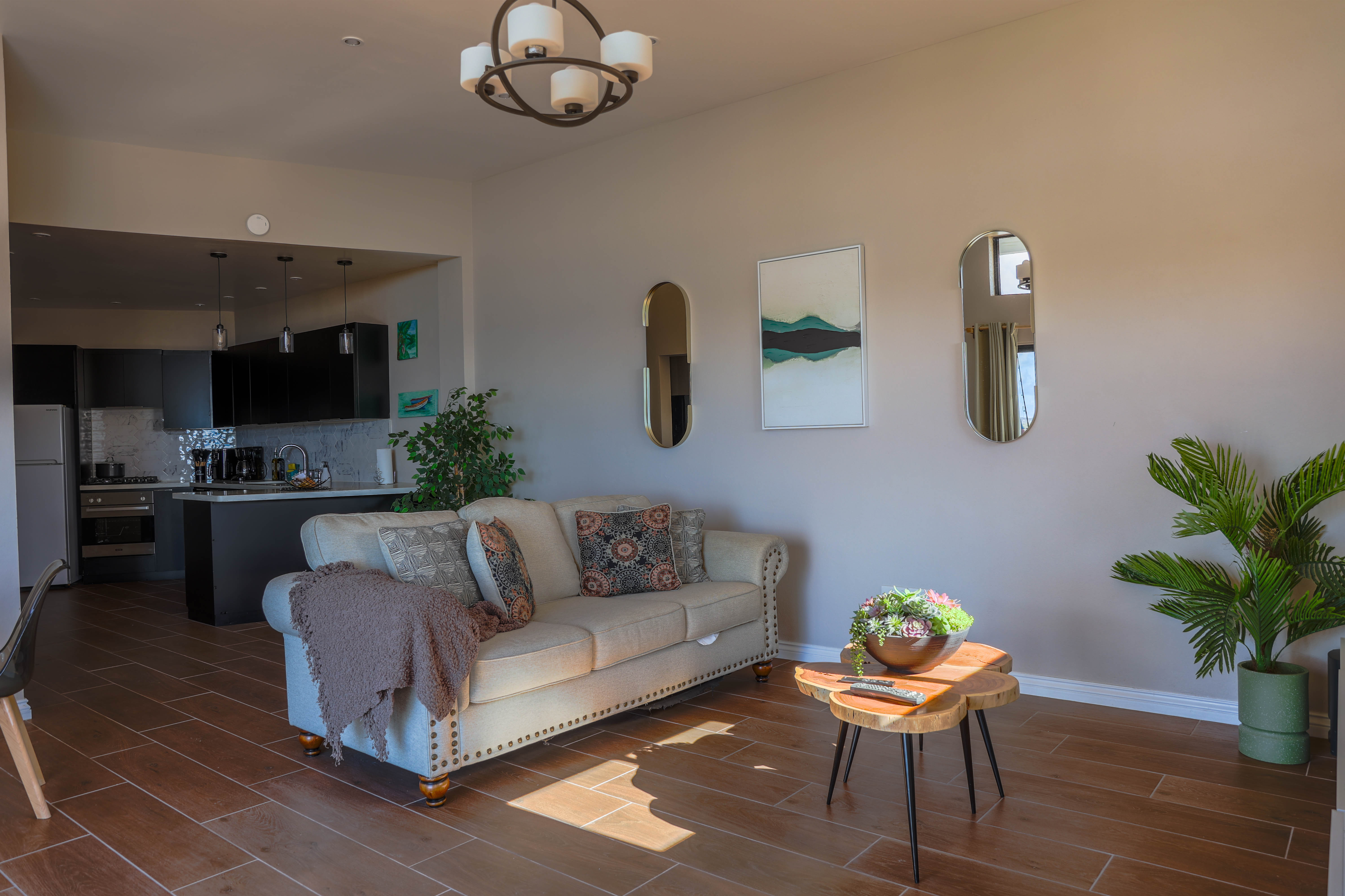 Open-plan living and kitchen area at Serene Sunset Escapes Saint Lucia — bright and spacious